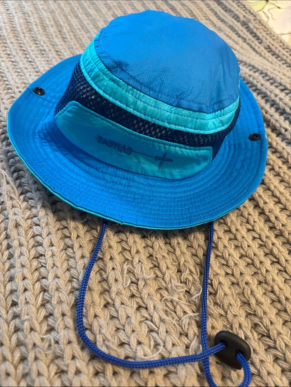 Kids Blue Sun Bucket Hat with Chin Strap